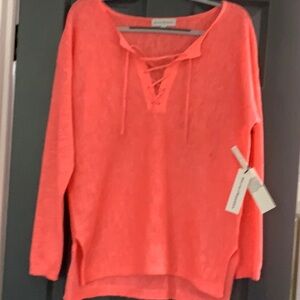 White + Warren women’s medium coral linen blend tie up top beach vacation